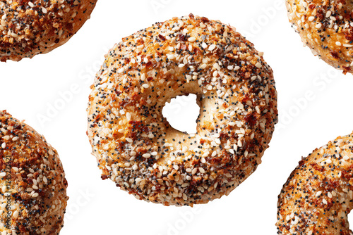 Everything Bagel Close Up with Black Background and Textured Crust