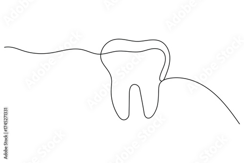 Minimalist one line drawing of teeth isolated outline vector illustration for dental design