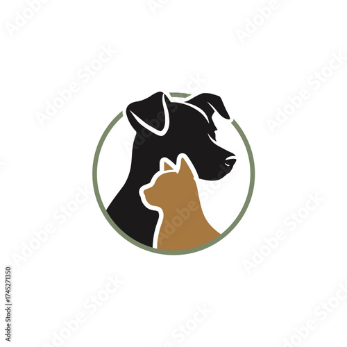 Silhouette of Dog and Cat Inside a Green Circle, Simple Logo