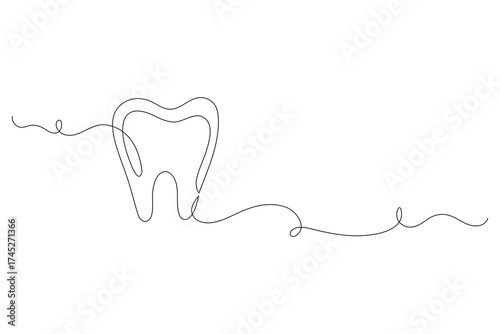 Minimalist one line drawing of teeth isolated outline vector illustration for dental design