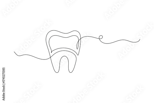 Minimalist one line drawing of teeth isolated outline vector illustration for dental design