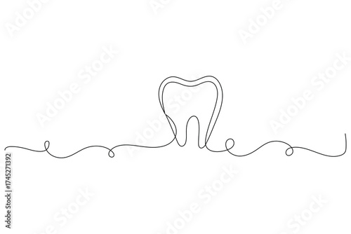 Minimalist one line drawing of teeth isolated outline vector illustration for dental design