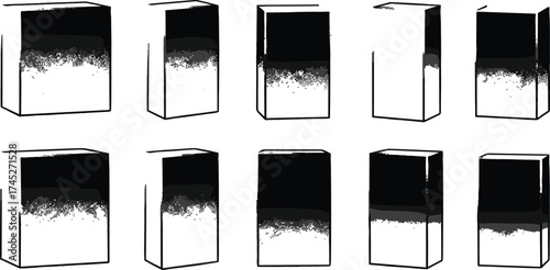 Black white gradient boxes, abstract shading textures, rectangular vector shapes, grayscale design elements, graphic template set, isolated illustration collection