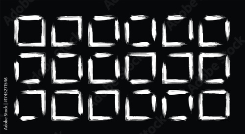 Brushstroke digital number grid, abstract segment symbols, artistic vector display, stylized numeric design, grunge graphic elements, isolated illustration set