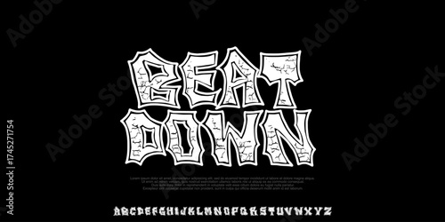 Hardcore Music Font,Original HandDrawn Creative Font With Grunge Texture, Streetwear Fashion and Poster,Cover ,Clothing. Uppercase Typeface .Vector Illustration