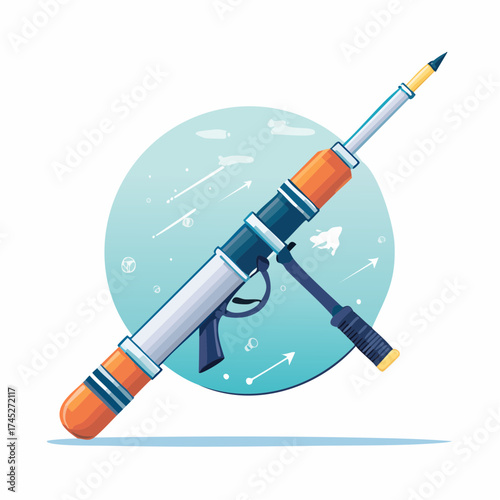 Spear gun aimed at ocean scene