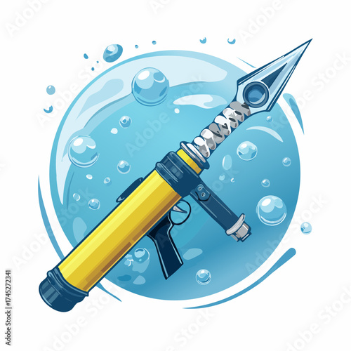 Spear gun inside a bubble with bubbles