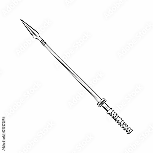 Spear weapon with braided handle isolated with transparent background