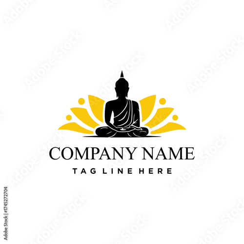 Logo of Buddha statue in meditation pose. Buddha statue. Buddha Shakyamuni, Siddhartha Gautama. Buddha Purnima, Vesak Day.