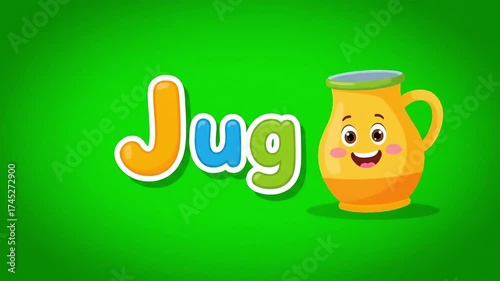 Animated letter J bouncing playfully on a vibrant green screen, perfect for educational videos, children's content, and engaging learning materials
