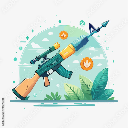 Stylized assault rifle with scope and bayonet