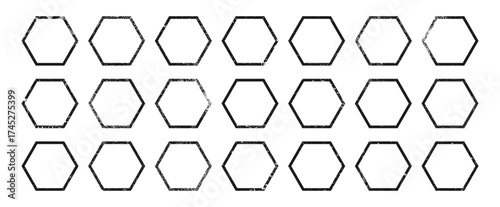 Set of grunge borders in hexagon form