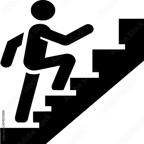 Ascending Journey: A silhouette of an individual confidently climbs a flight of stairs, symbolizing progress, ambition, and the climb towards success.