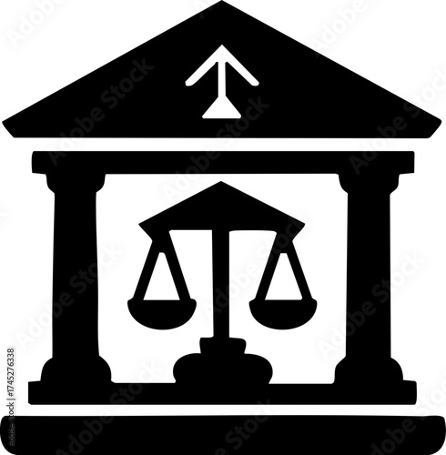 legal lawyer risk management concept. Legal symbol representing justice and law with columns and scales.