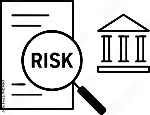 legal lawyer risk management concept. Document analysis with magnifying glass highlighting risk concept.