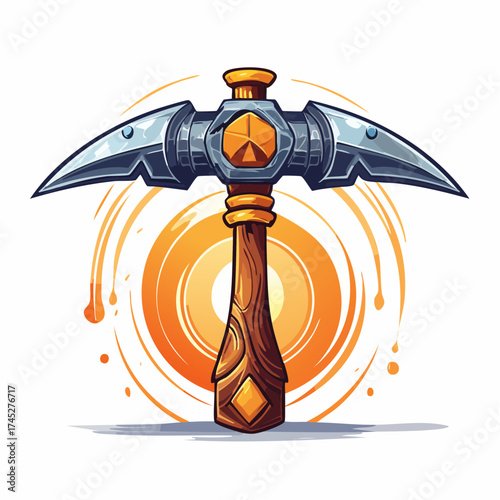 Stylized pickaxe with fiery background with transparent background