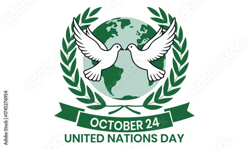 United Nations Day Vector Illustration with Globe, Peace Doves, and Olive Branches – October 24 Celebration Design