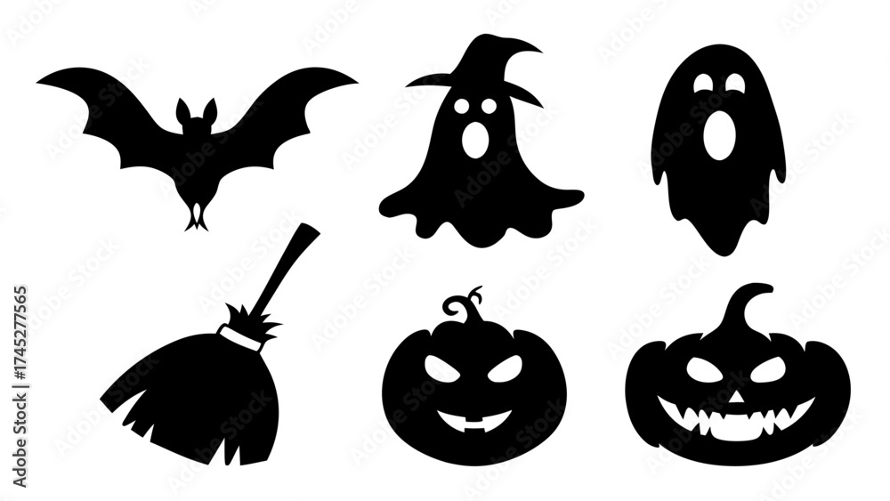 Fototapeta premium Set of Halloween silhouette collection elements on tranparent background