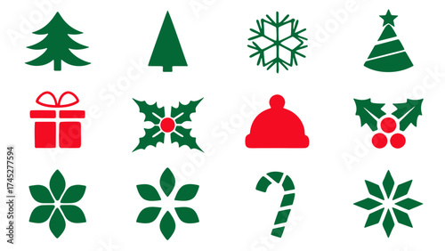 Christmas holiday icon set in simple flat design