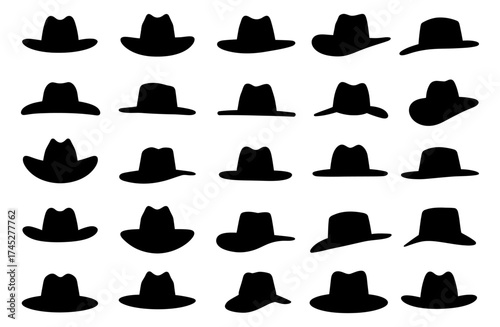 Collection of cowboy hat silhouettes in various shapes