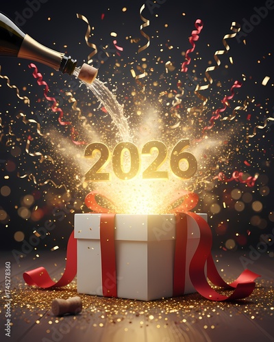 2026 New Year Celebration Concept with Snow Globe and Holiday Lights