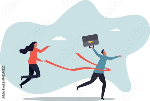 Businessman winning race celebrate victory at finish line, business success or achievement, skill or effort to succeed in work,about a man and his life.