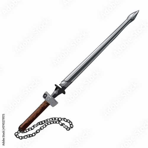 Sword with chain isolated on white background