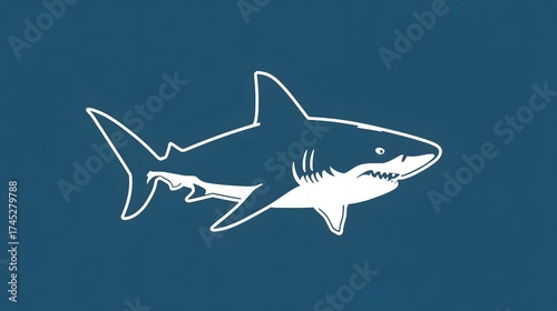 Ocean's Apex: An illustration of a great white shark glides through the deep blue sea, a stark contrast, showcasing its power and grace.