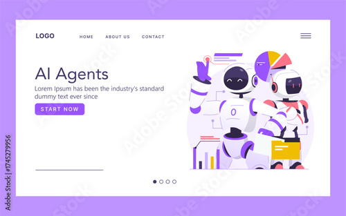 AI Agents Vector Illustration with Robots and Charts
