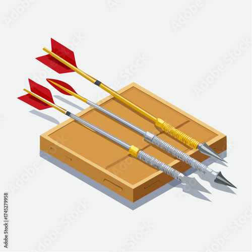 Three arrows on a wooden board