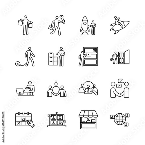 Businessman Icon Set, Outllined Style