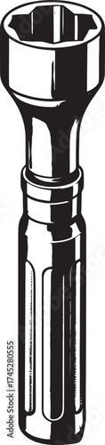 Black And White Illustration Of A Ratchet Wrench Socket Tool mechanical