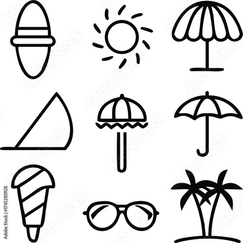 Collection of summer beach icons for design