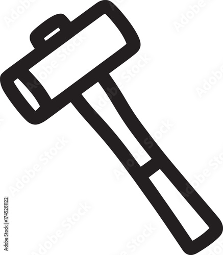 Black outline of a mallet with a thick handle on white background hammer tool