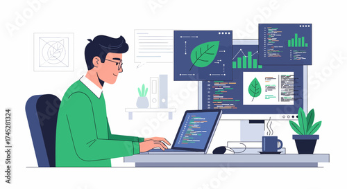 Developer Working On Green Technology Company Sustainable Projects