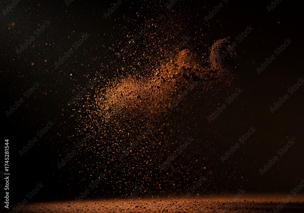 Obraz premium Golden dust plume arcs over dark ground, glowing!!