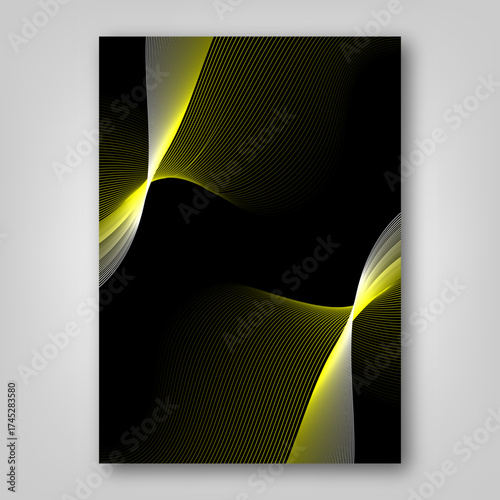 Abstract Yellow Wave Lines on Black Background for Flyer or Poster Design