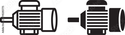 Two black silhouette icons of electric motors side by side engine power