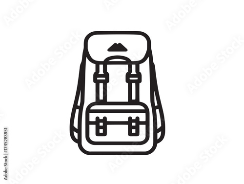 Backpacker icon 2D vector line art in a clean minimalist style for explorer