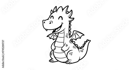 Adorable Baby Dragon Smiling Happily, A Playful Mythical Creature Standing with Small Wings, Isolated White Background