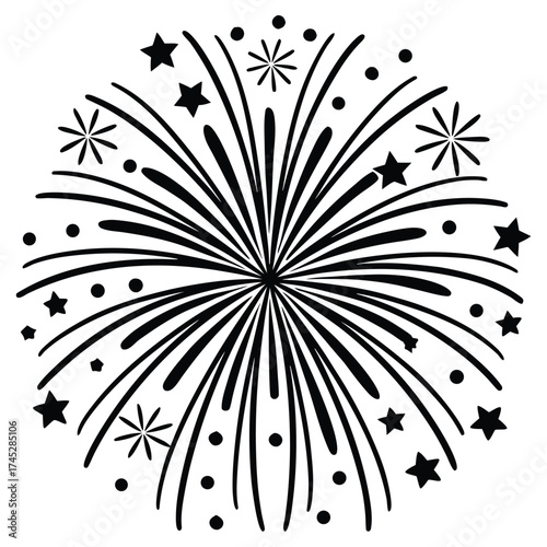 A black silhouette of New Year fireworks