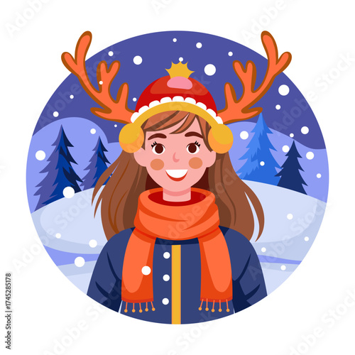 A flat style illustration showing reindeer antlers 
