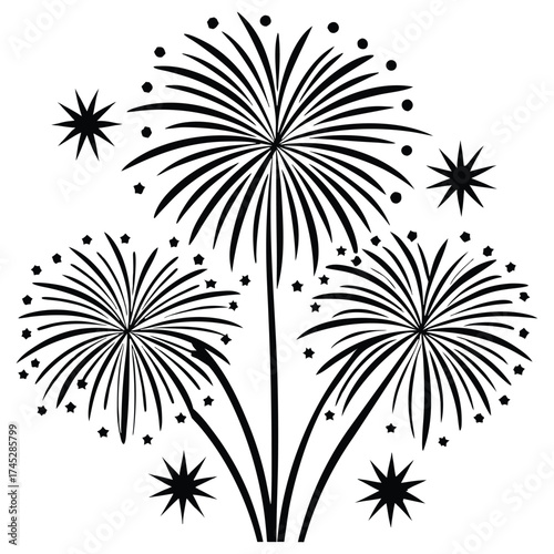 A black silhouette of New Year fireworks