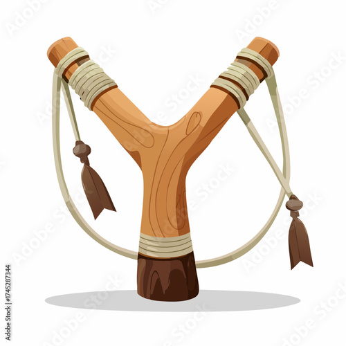 Wooden slingshot toy with string and feather