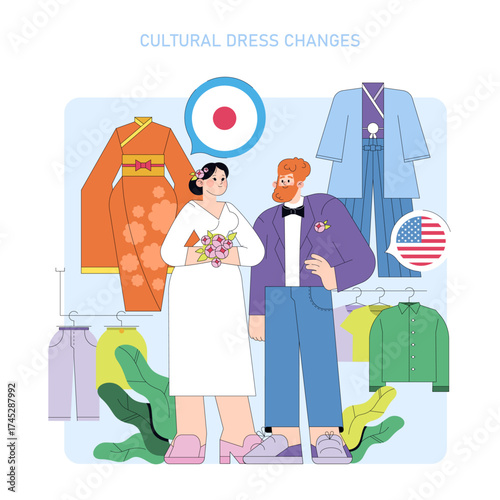 Cultural Dress Transformation Vector Illustration