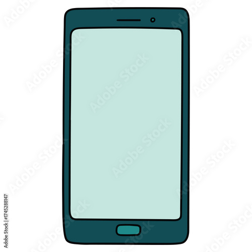 Hand-drawn cartoon mobile phone or smartphone on a white background.