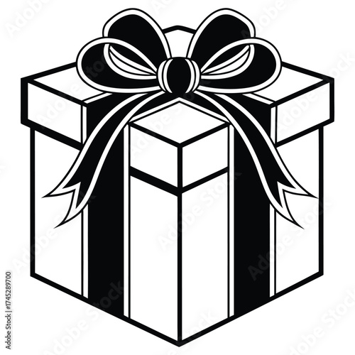 A black silhouette of a New Year gift box