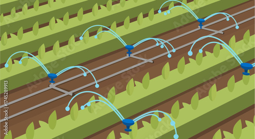 Automated Irrigation System Watering Green Fields For Agriculture