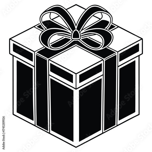 A black silhouette of a New Year gift box