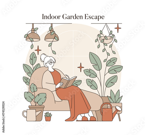 Relaxing in an Indoor Garden Vector Illustration